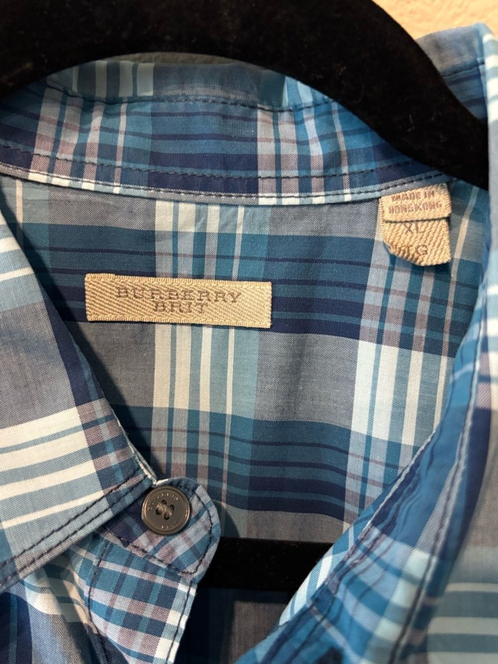 Burberry Brit Men’s Blue Plaid Check Button Down Long Sleeve Shirt XL - Picture 3 of 5
